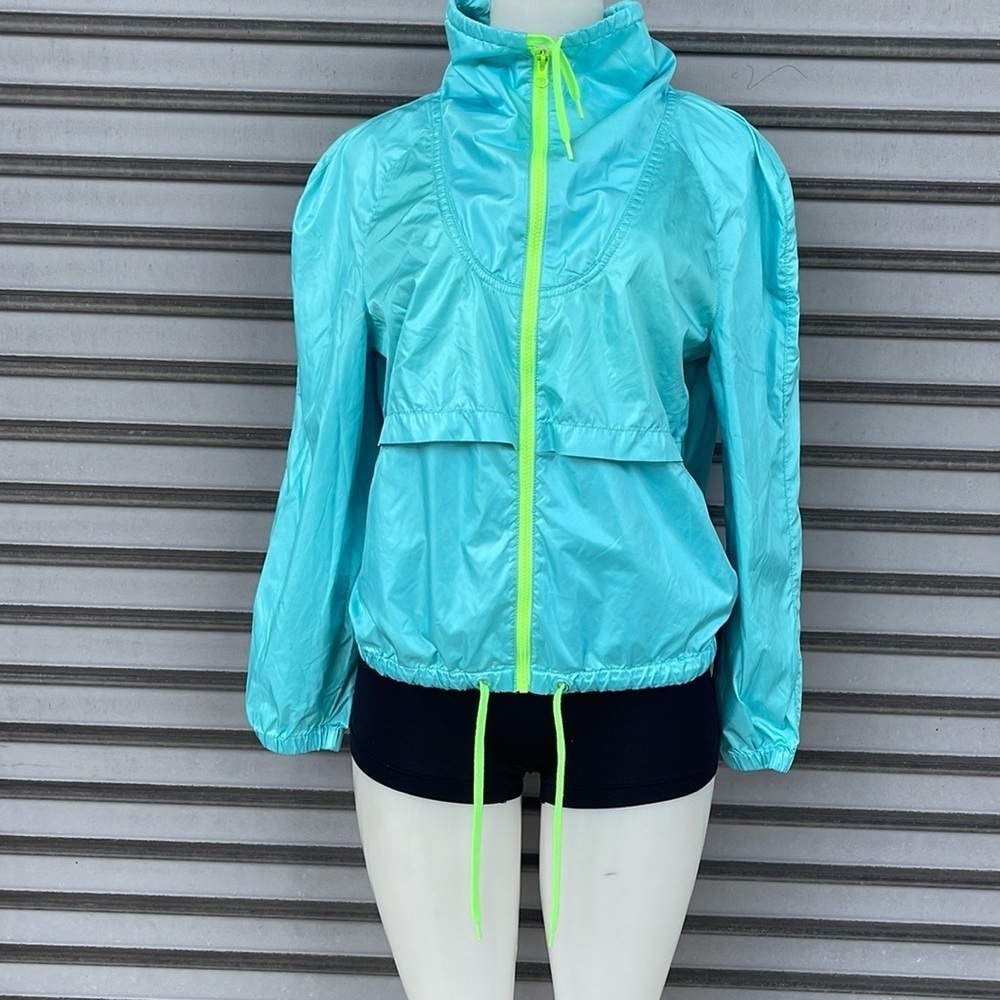 Old Navy Active Turquoise Teal Neon Green Mesh Lined Windbreaker Jacket M